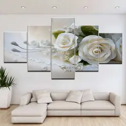 HD печатаютс картины на холсте для Гостиная 5 шт. цветок белая роза Современный домашний декор плакаты с живописью