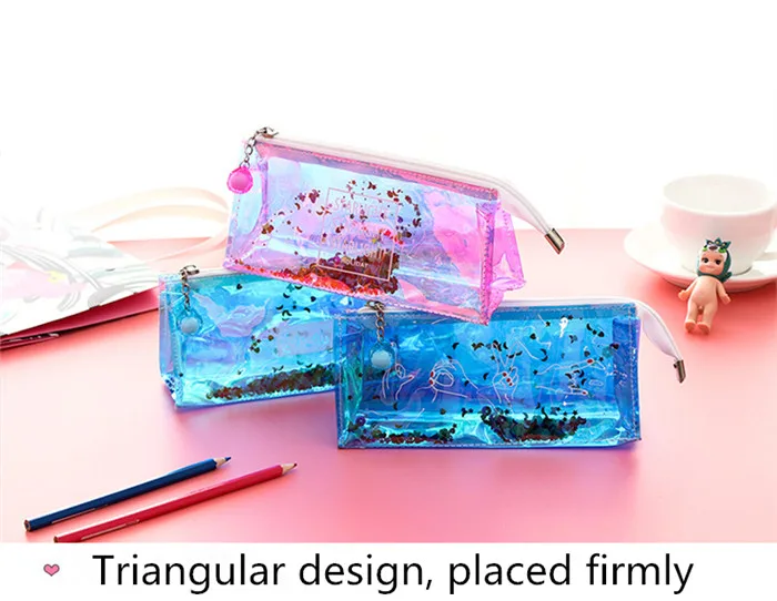 Fashion Harajuku Charms Zipper Hologram Metallic Color Sequin Transparent Laser Pencil Case Woman Cosmetics Makeup Bag Handbag (20)