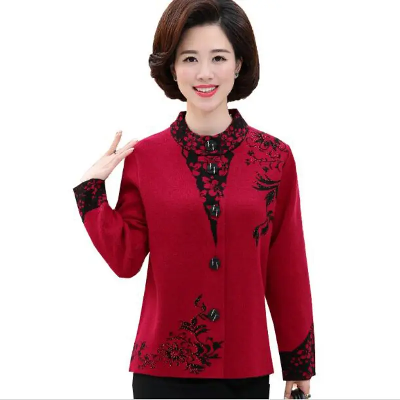 #Special Offers Middle-aged 2018 New Autumn/Winter Women's Cardigan knitted Sweater Coats Fashion Long-sleeved Slim Ladies Sweater Cardigan