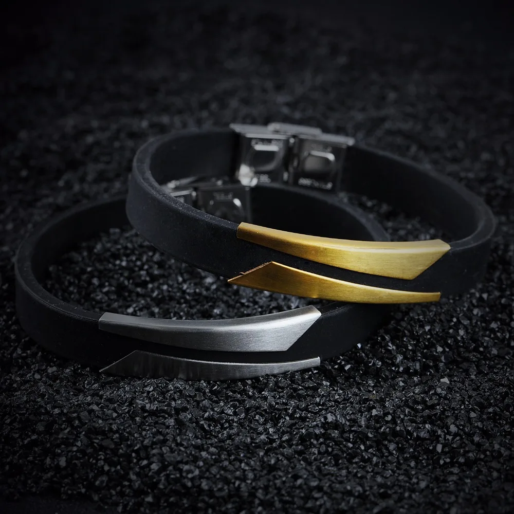 Fate Love Fashion Men Bracelet Bangle Stainless Steel Silicone Rubber Wristband Black Gold Masculine Bracelet Cool Jewelry 1106