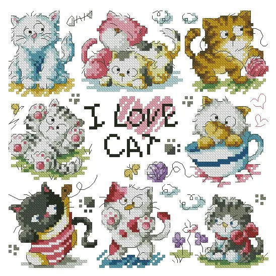 cs-2727 Cross Stitch Kit I Love Cat Kitty Kitten Cats SO