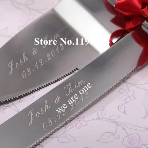 Personalized Satin Red Rose With Bows Wedding Cake Knife Server Personalized Satin Red Rose With Bows Wedding Cake Knife Server Set Favor