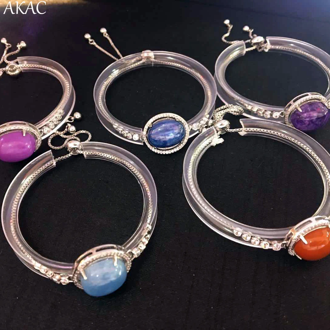 

AKAC natural charoite/phosphosiderite/kyanite/aquamarine/sardonyx agate white copper women chain bracelet