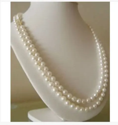 

FREE SHIPPING HOT sell new Style >>>> double strands 8-9mm south sea white round pearl necklace 18"19