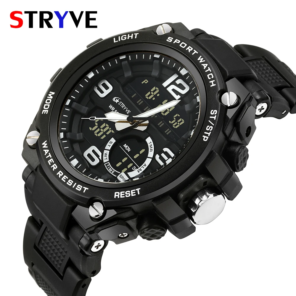 

STRYVE Top Brand Military Quality Waterproof Watch 2019 LED Male Digital Quartz LED Date Alarm Wrist Watch for Man zegarki