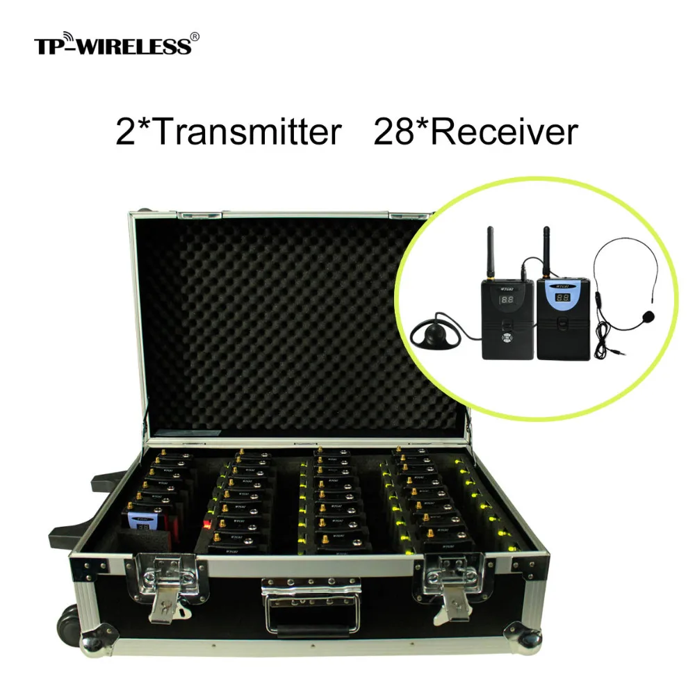 

TP-WIRELESS 2.4GHz Wireless Tour Guide System With a Portable Charging Case (2 Transmitter and 28 Receivers) Audio Translation