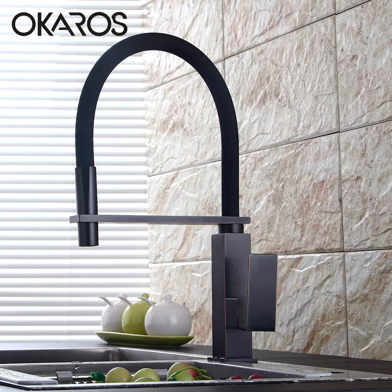 OKAROS Newest Kitchen Faucet Pull Out Down 360 Degree Rotation Nickle Brushed ORB Single Handle Sink