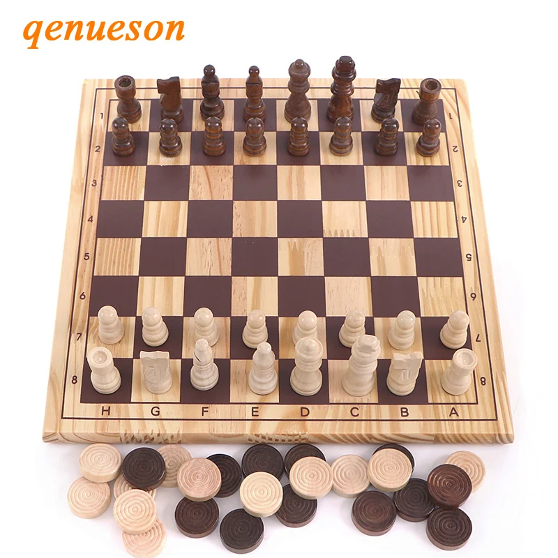 

High Quality New Design 2in1 Wooden International Chess And Checkers Set Draughts Travel Entertainment Board Game Children Gifts
