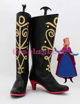 

Newest Custom Made American Anime Black Princess Anna Cosplay Shoes Long Boots For Halloween Christmas Festival