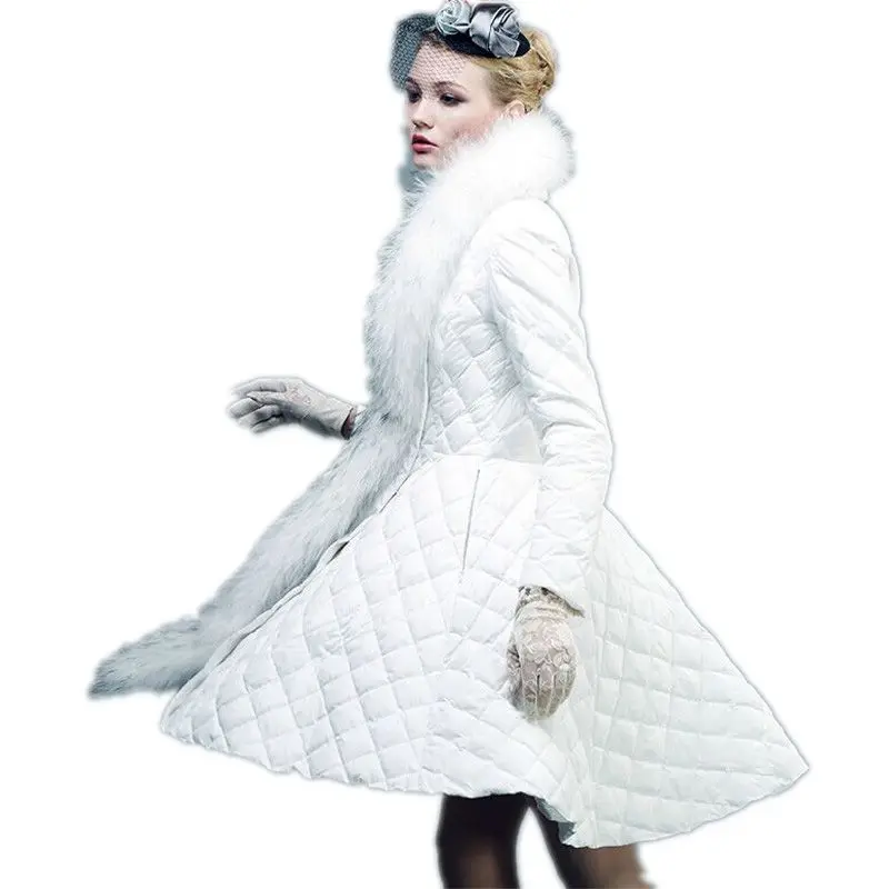 Medium long Winter Jackets Women White Down Coat 2017 New Luxury Fur