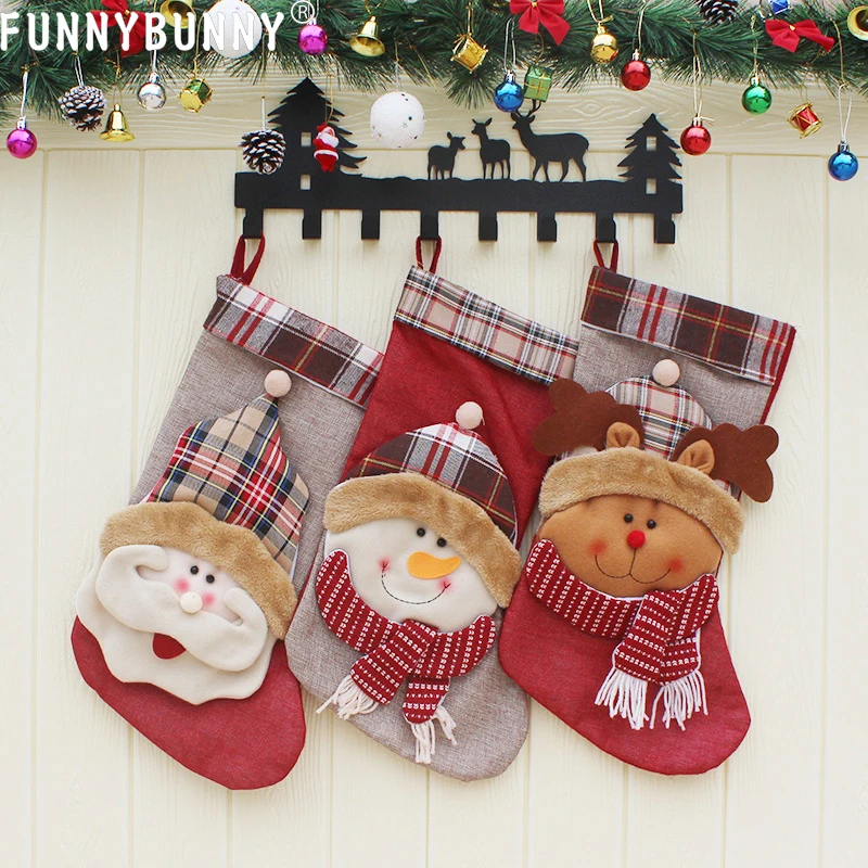 Рождественские носки FUNNYBUNNY, украшения на елку, Подарочный пакет со снеговиком