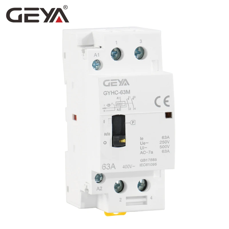 GEYA GYHC 2P 40A 63A 2NO или 2NC ручной бытовой модульный din-рейку контактор переменного тока AC220V 230 в ручное управление