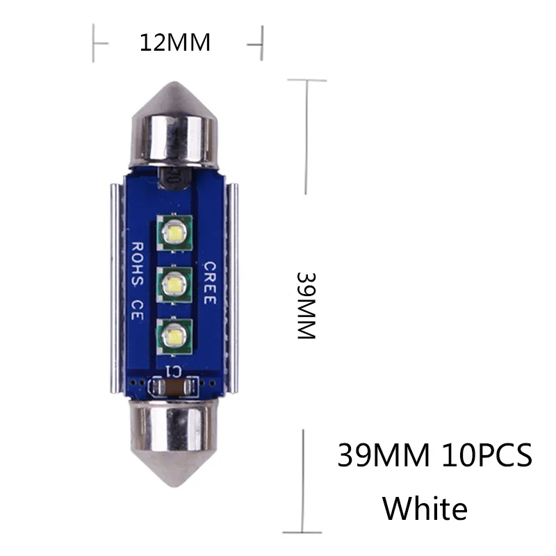 10 шт. ошибок C5W 31/36/39/41 мм XPG чип высокомощная саn-шина Interio чтение светильник Габаритные лампы авто лампы подсветки номерного Белый 12V - Испускаемый цвет: 39MM