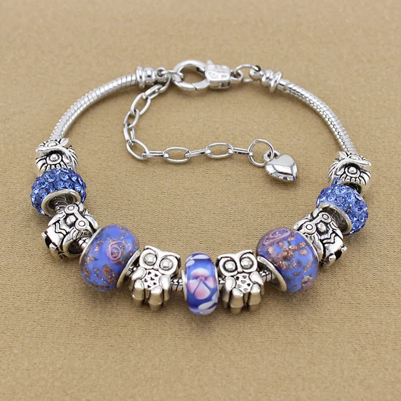 Горячий бисер браслеты ювелирные изделия Женская мода Личность Сова синий стеклянный бисер браслеты