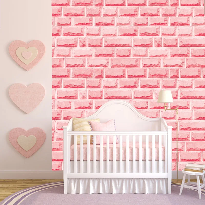 

4.5M2 Modern Pink Brick Wallpaper 3D Damask Petals Murales Self Adhesive Wallpaper Roll for Girls Room Decoration Wall Cover