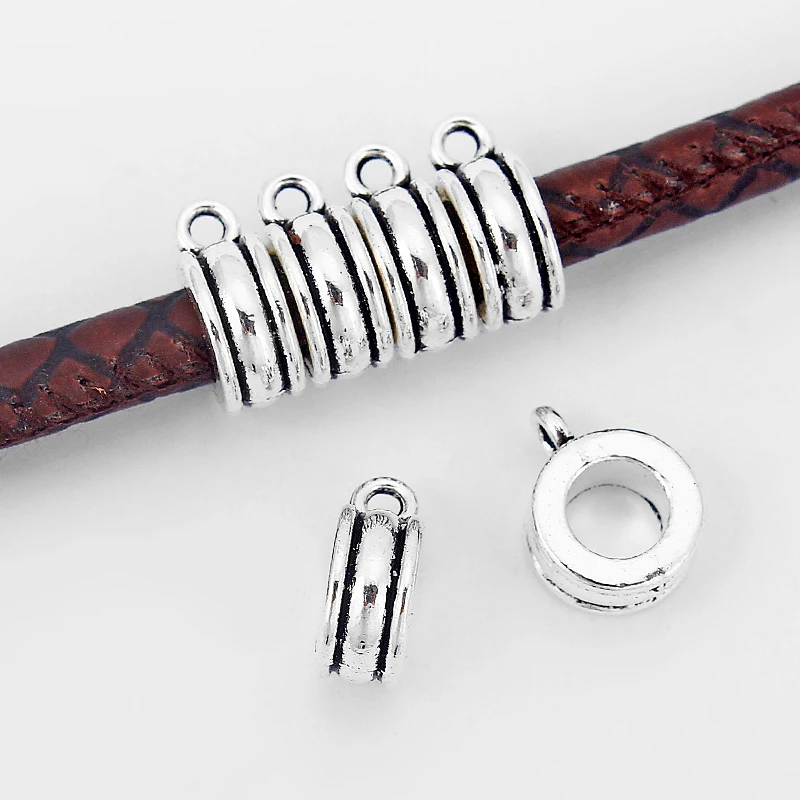 

20pcs Antique Silver Charms Slider Beads Sapcer Bail For 6mm Round Leather Cord Bracelet Necklace Jewelry Findings Material