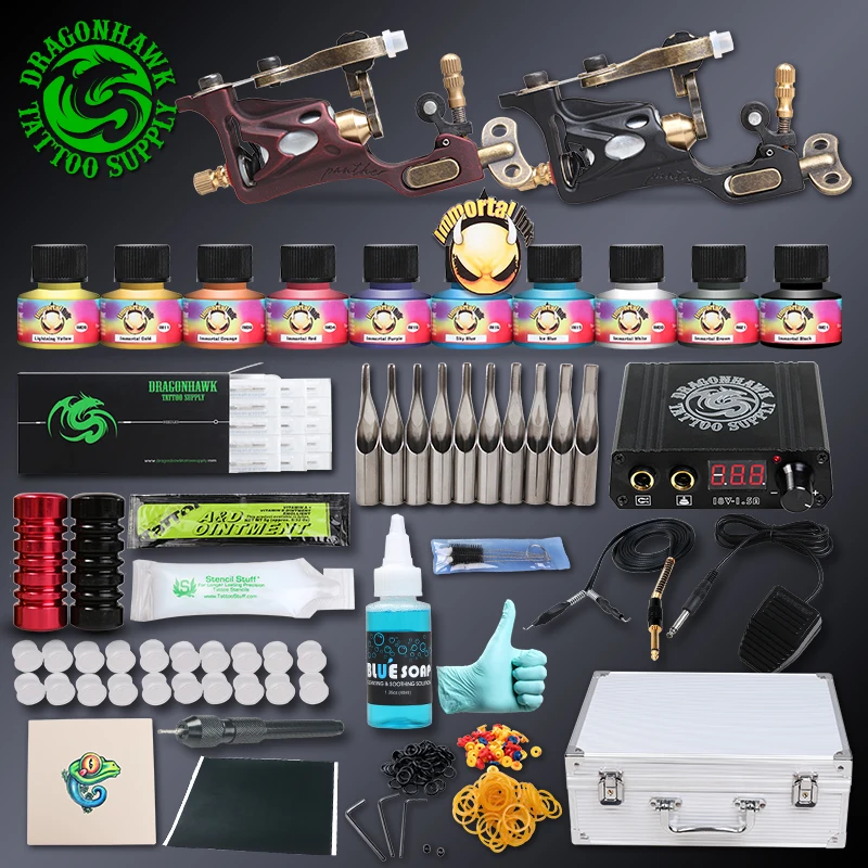 Professional Tattoo kit 2 pcs Rotary Tattoo Machines Immortal Inks Tattoo Power Supply Tattoo