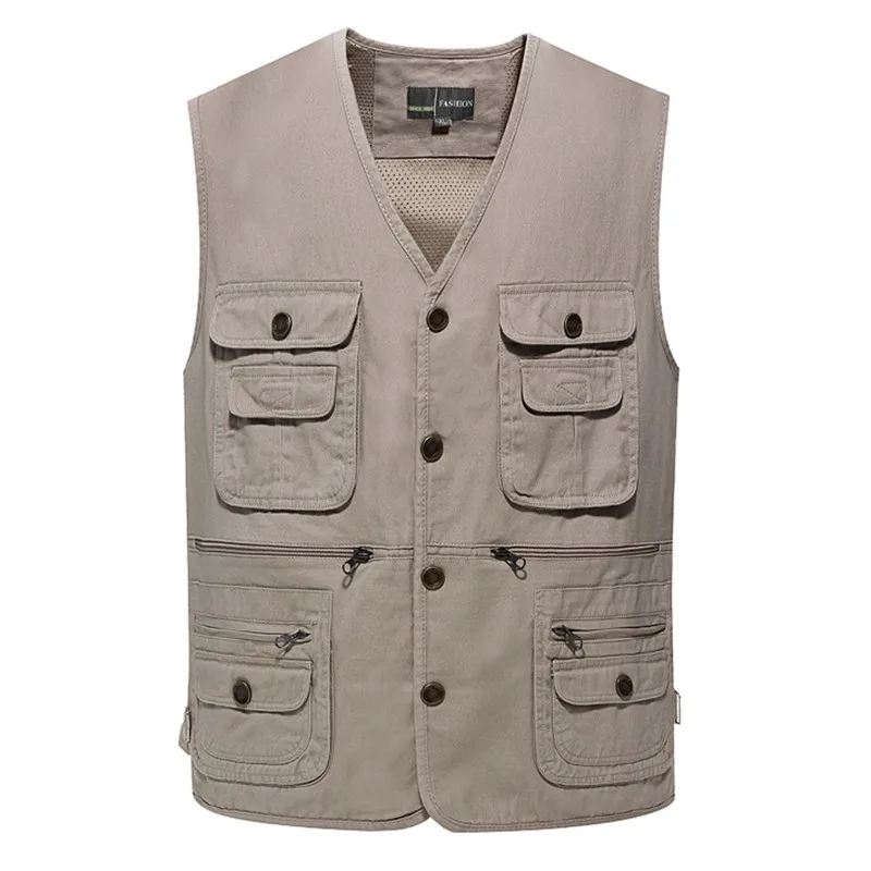 

2019 New Male Casual Summer Big Size Cotton Sleeveless Vest With Many 9 Pockets Men Multi Pocket Photograph Waistcoat