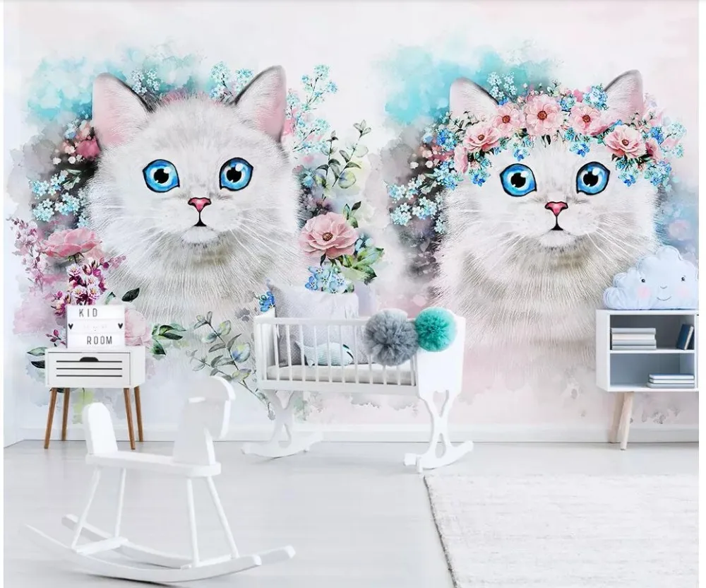 

Custom mural 3d photo wallpaper European minimalist flower cat children's home improvement living room wallpaper for walls 3 d