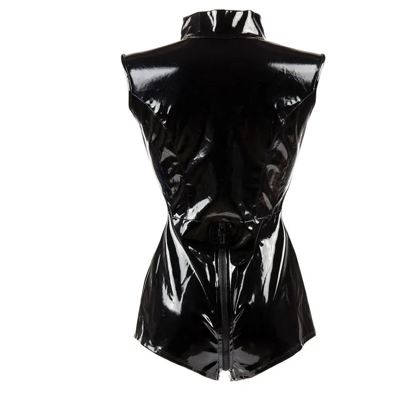 Сексуальный блестящий черный латексный комбинезон из ПВХ влажный вид Искусственная Кожа сильно Облегающий комбинезон 3 молния голова костюм фетиш