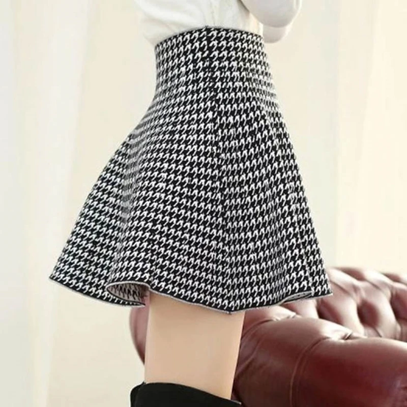 Новые женские мини юбки с высокой талией, клетчатые юбки, плиссированные юбки Харадзюку, вязаные мини юбки для женщин# P005