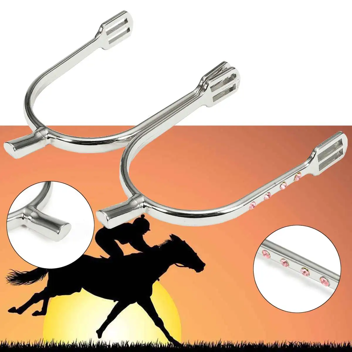 

1 Pair Zinc Alloy Western Horse Spurs Inlaid Crystal Riding Cowboy Antique
