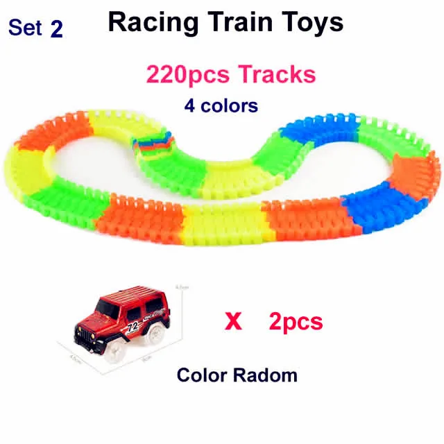 Железная дорога магический гоночный трек светящиеся гоночные автомобили в темноте мигающий литой автомобиль модель игрушки для детей изгиб гибкий поезд набор - Цвет: 220pcs with 2 car