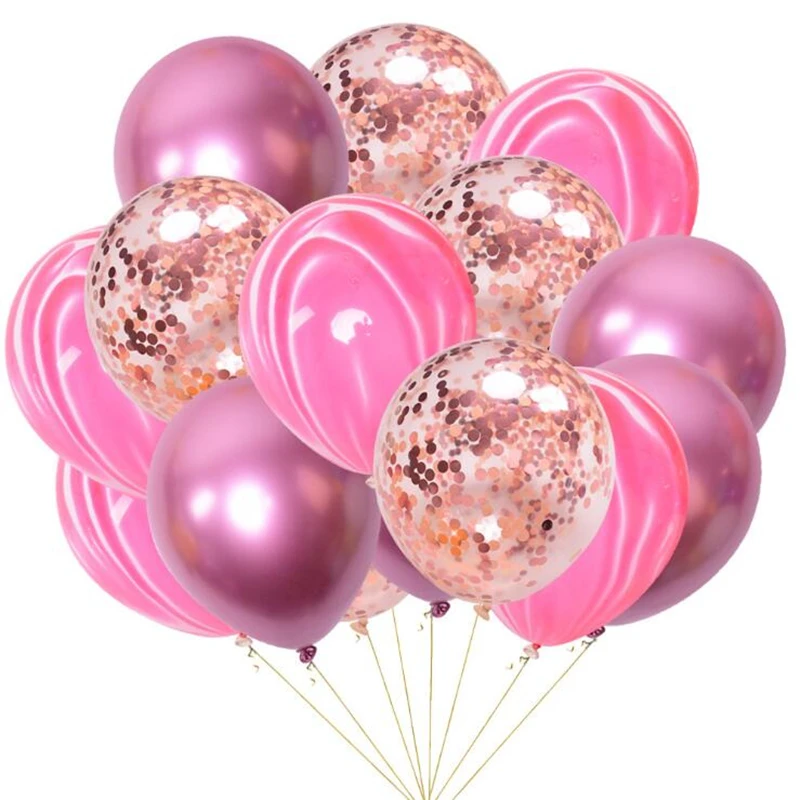 

15pcs 12inch Metal Agate Sequin Balloon Set Marble Confetti Ballon Bouquet Birthday Party Decoration Wedding Supplies Toy Globos