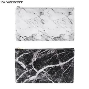 

THINKTHENDO Fashion Women Marble Pattern Storage Pencil Pen Case Bag Girls Casual Cosmetic Makeup Zipper Bag Handbag Purse New