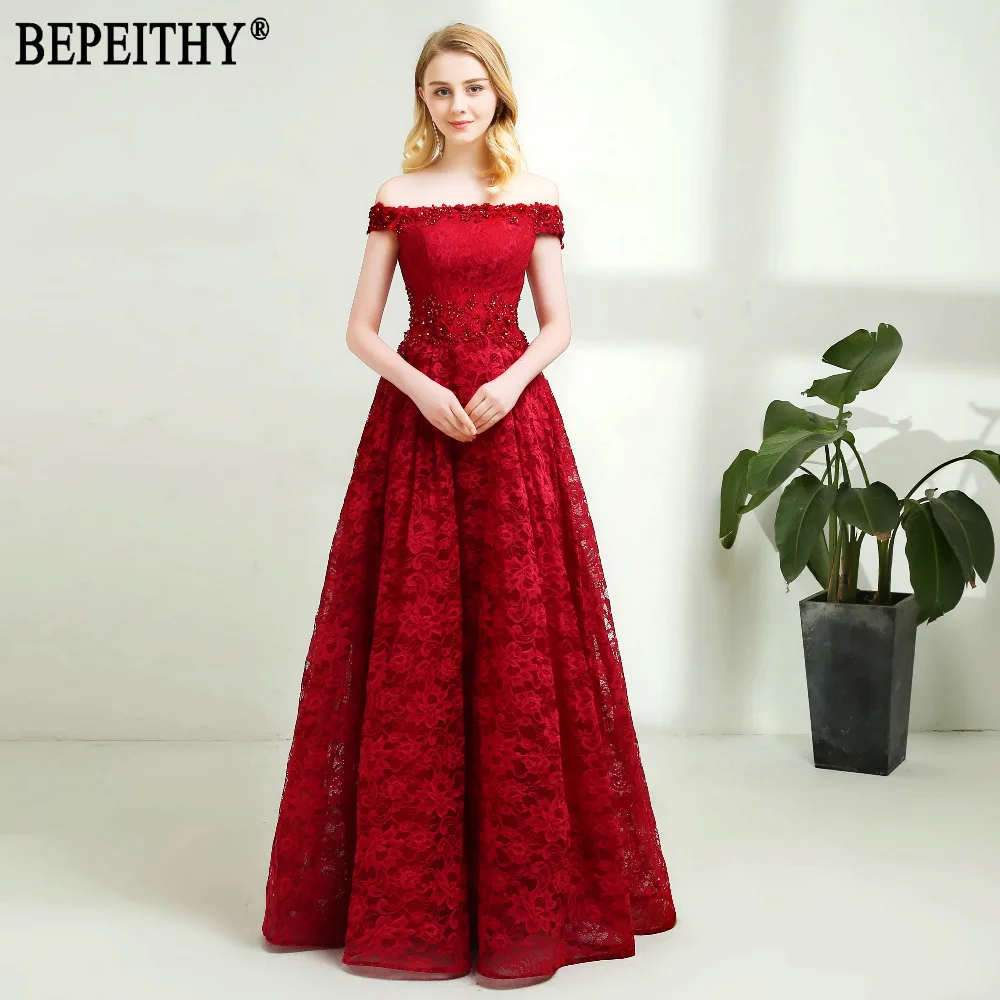 Женское вечернее платье BEPEITHY Красное Кружевное бордового цвета с кружевной