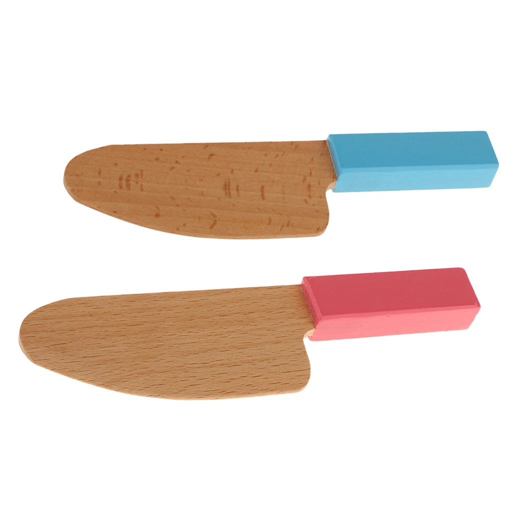 

2 Pieces Wooden Kitchen Kids/Baby Pretend Play Toy Miniature Cutter Pocket Knife Fruit Knife Model Field Exploration Tools Gift