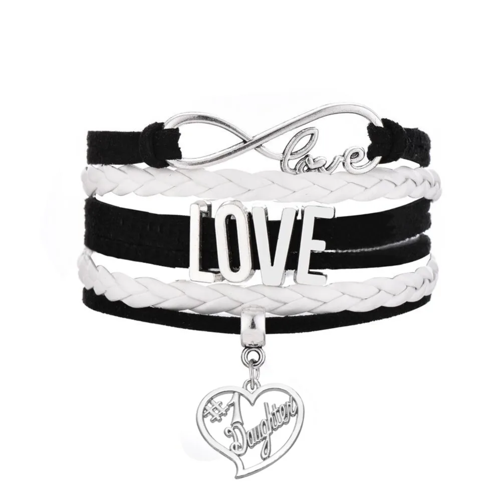 

Skyrim Family Member Daughter & Aunt & Mom Dangel Pendants Infinity LOVE Woven Leather Braid Bracelets