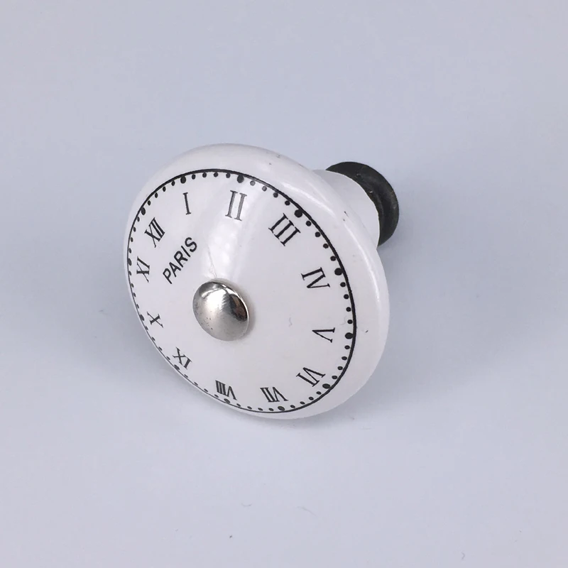 38mm Black White Clock Door Knobs Handpainted Drawer Pull