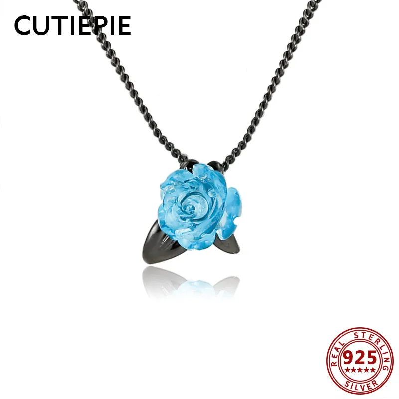 

CUTIEPIE Genuine 925 Sterling Silver Blue Enchantress Flower Necklace for Women Romantic Pendant Necklaces Jewelry Party Gifts