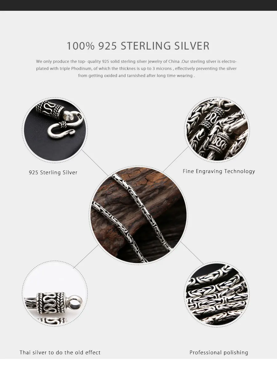 3 мм 5 мм Цепочки и ожерелья натуральная 925 пробы Серебряные ювелирные изделия Винтаж безопасный узор цепи кулон Цепочки и ожерелья подарок Для мужчин jewelry FN2