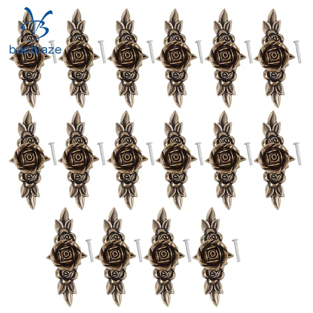 

16Pcs European Vintage Metal Roses Pull Handles for Wardrobe Cabinet Drawer Closet Dresser Cupboard Kitchen Furniture Door Knobs