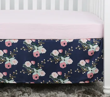 

Crib Bed Skirt Dust Ruffle for Baby Girls Boys Bedding Sets(Navy Floral)