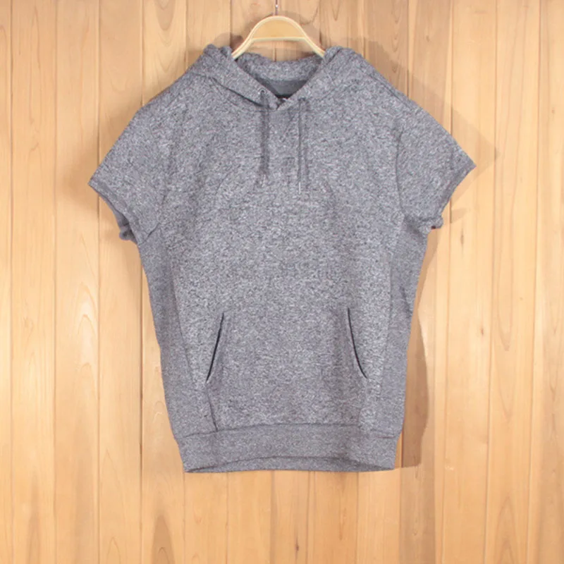 

USA SIZE Men Short Sleeve Hoodies Grey Drawstring Kangoo Pocket
