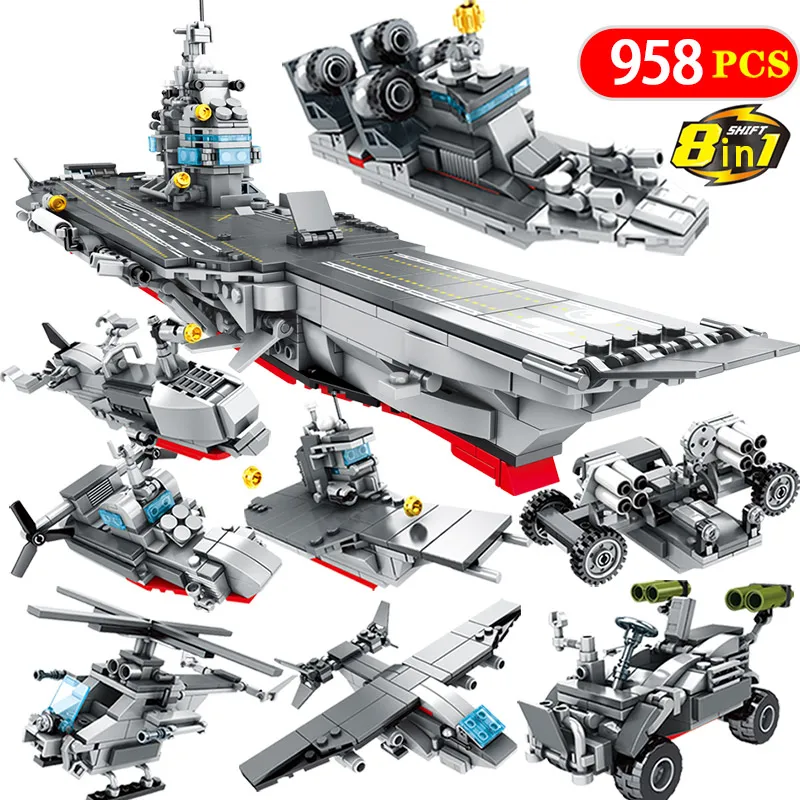 

958pcs Aircraft Sets Carrier Battleship Building Blocks Compatible Military Series Army Bricks Educational Toys for Boys