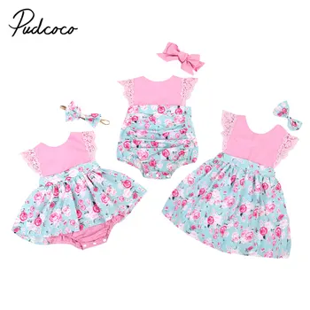 

Kid Baby Girls Family Matching Lace Romper Dress Sleeveless Cute Clothes Party Baby Girls Kids Clothing Outfits Floral Princess