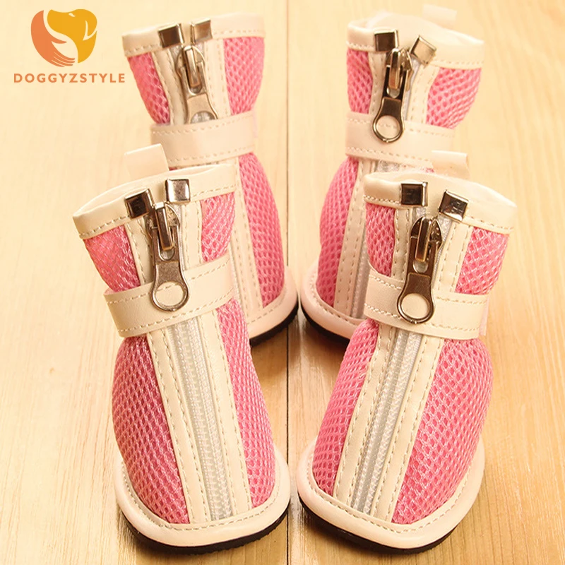 Spring Zipper Pet Dog Shoes Acrylic Breathable Non slip Grid Dogs Cats