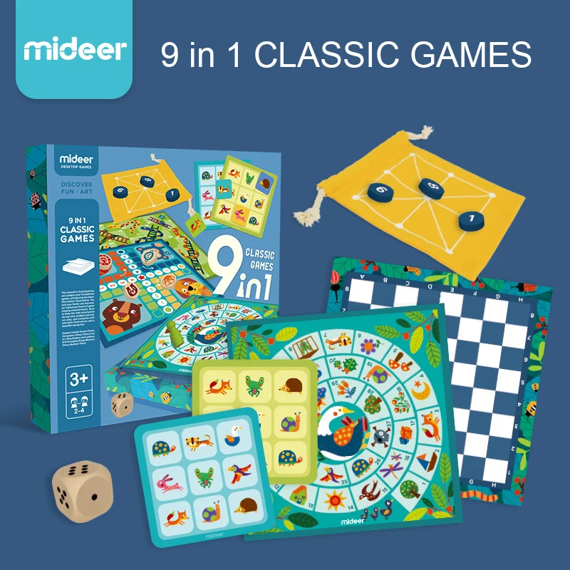 MiDeer 9 в 1 классические игры Детская Доска игра бинго памяти игры Летающие шахматы нарды шахматы шашки для 2~ 4 игроков 3Y