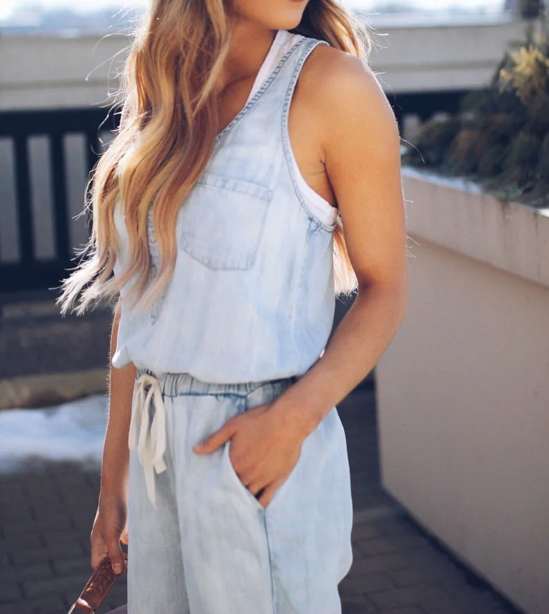 Summer European and American women's denim sleeveless jumpsuit pants (5)