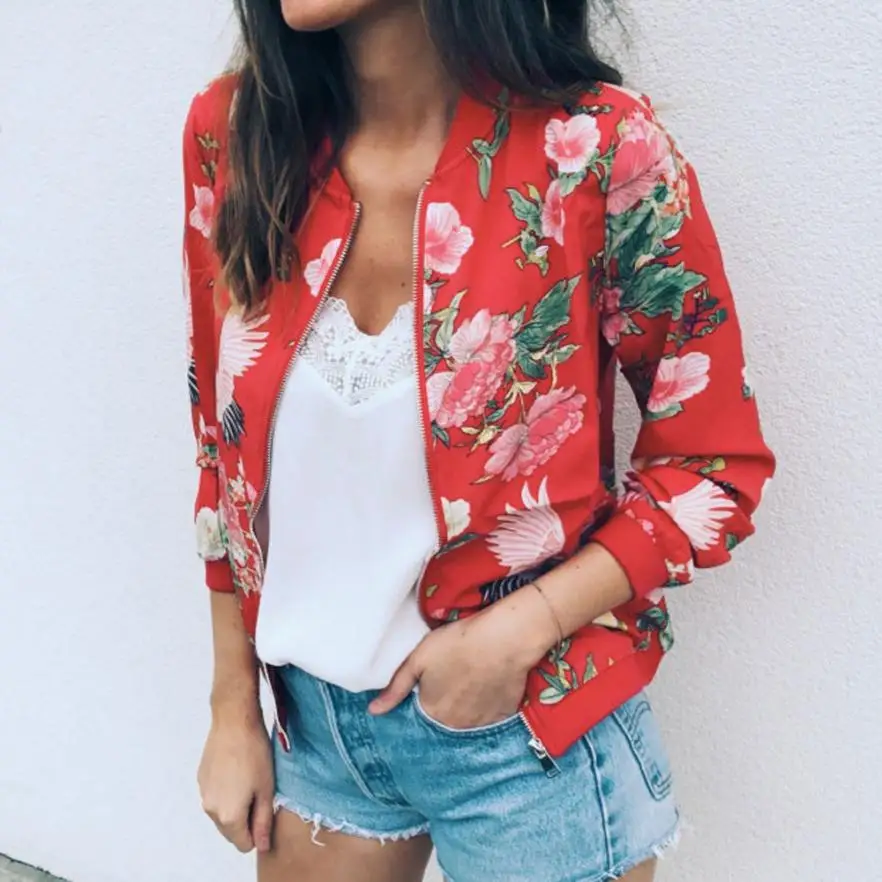 Outerwear & Coats Jackets Womens Ladies Retro Floral Zipper Up Bomber Outwear Casual coats and jackets women 2018AUG10 Outerwear & Coats Jackets Womens Ladies Retro Floral Zipper Up Bomber Outwear Casual coats and jackets women 2018AUG10