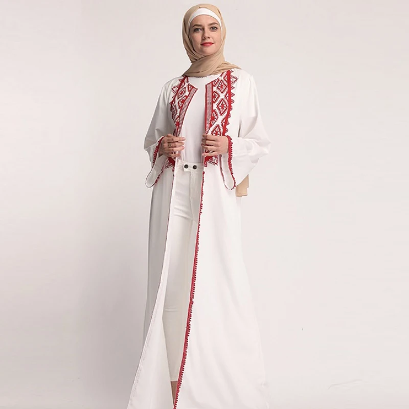 Арабская мода белая Абая, для мусульман женщин длинный кардиган платья-кафтаны без шарфа