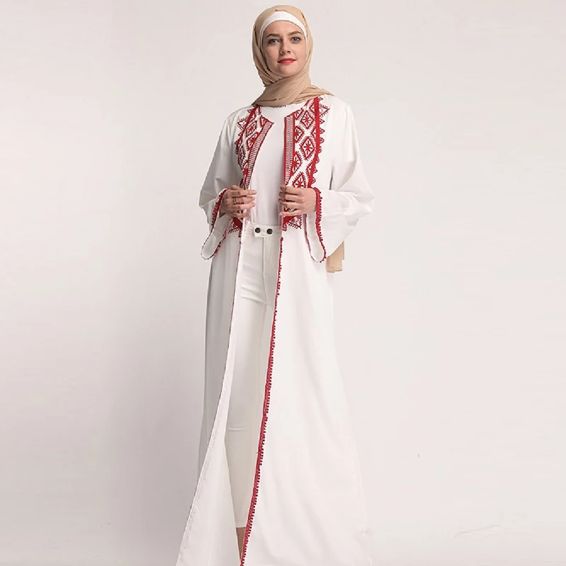 

Arab Fashion White Abaya Muslim Women Long Cardigan Kaftan Dresses without Scarf