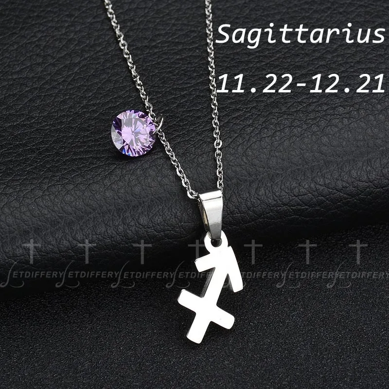 Letdiffery нержавеющая сталь знак зодиака, созвездие ожерелье s 12 рождения CZ камень бисер ожерелье девочка подарок на день рождения - Окраска металла: Sagittarius
