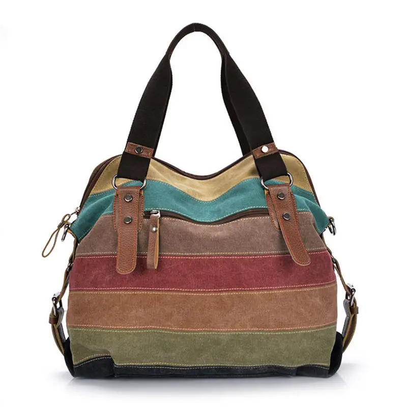 Colorful Women Canvas Shoulder Bag Large Satchel Handbags Ladies Patchwork Crossbody Messenger Bag Female Casual Tote Bag 1196