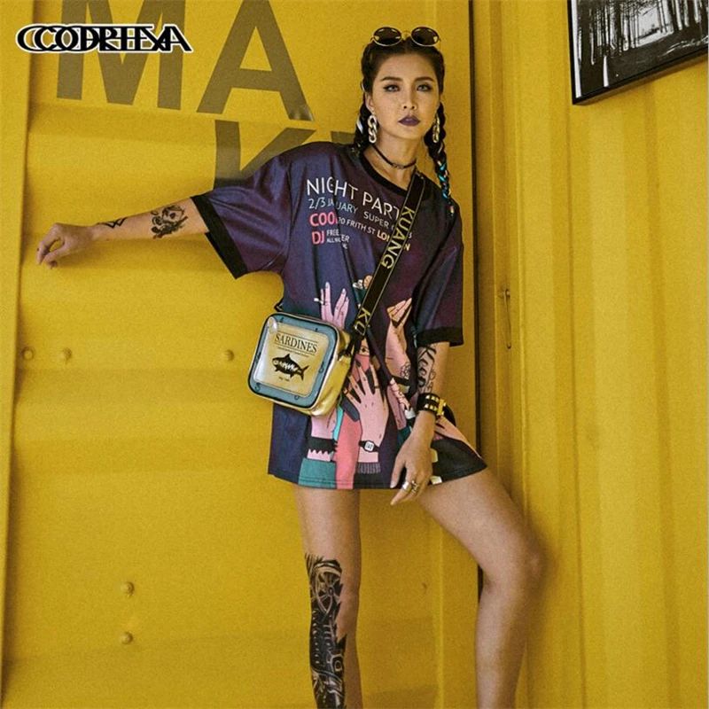 

Summer Large size loose European style Tshirt Women T-shirts Arm pattern Print Tee Shirt For Female Tops Hip hop rock Tees