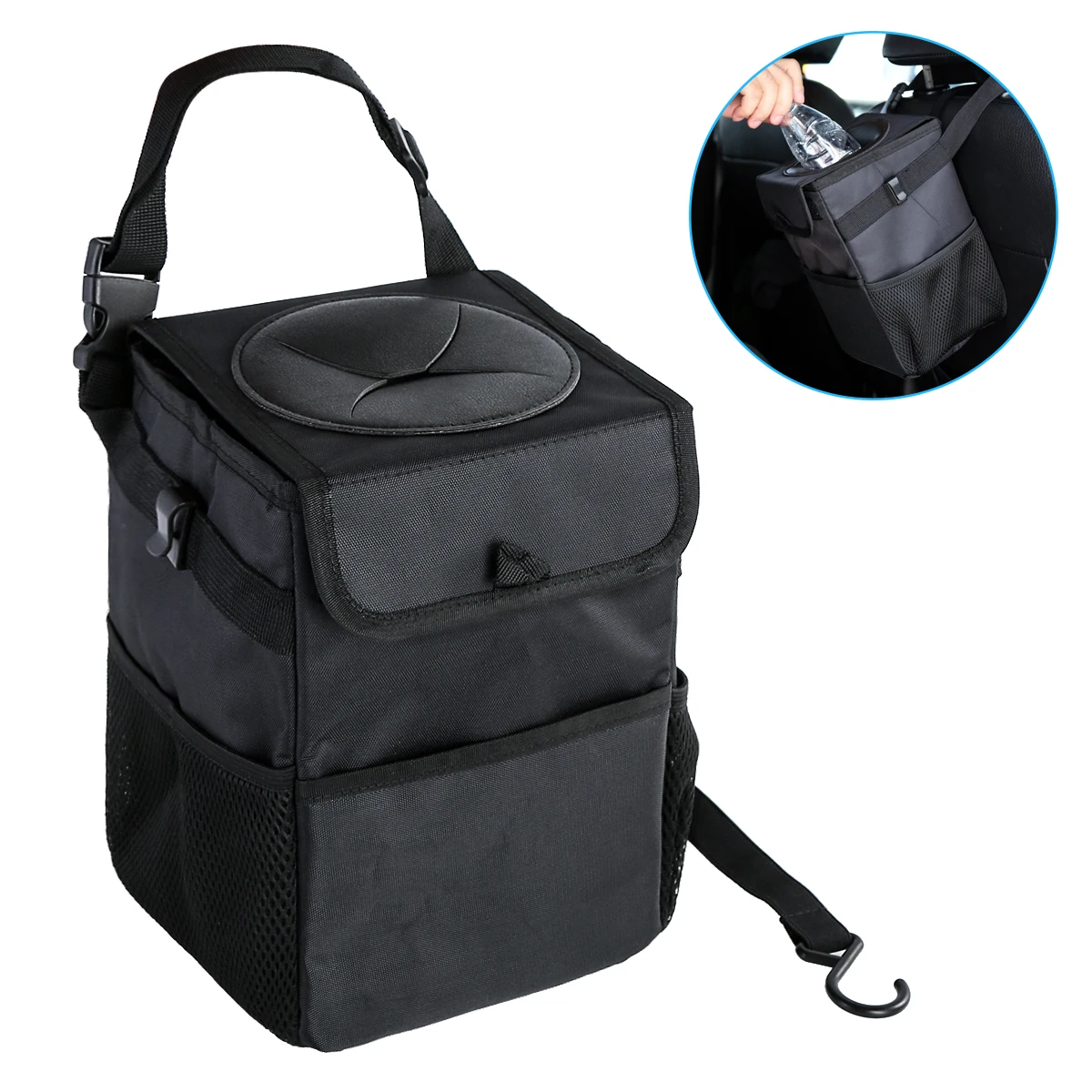 Автомобильная корзина для мусора с крышкой портативный автомобильный подголовник мусорный пакет с ручками Сумка-органайзер для мелочей с 3 карманами и герметичной подкладкой